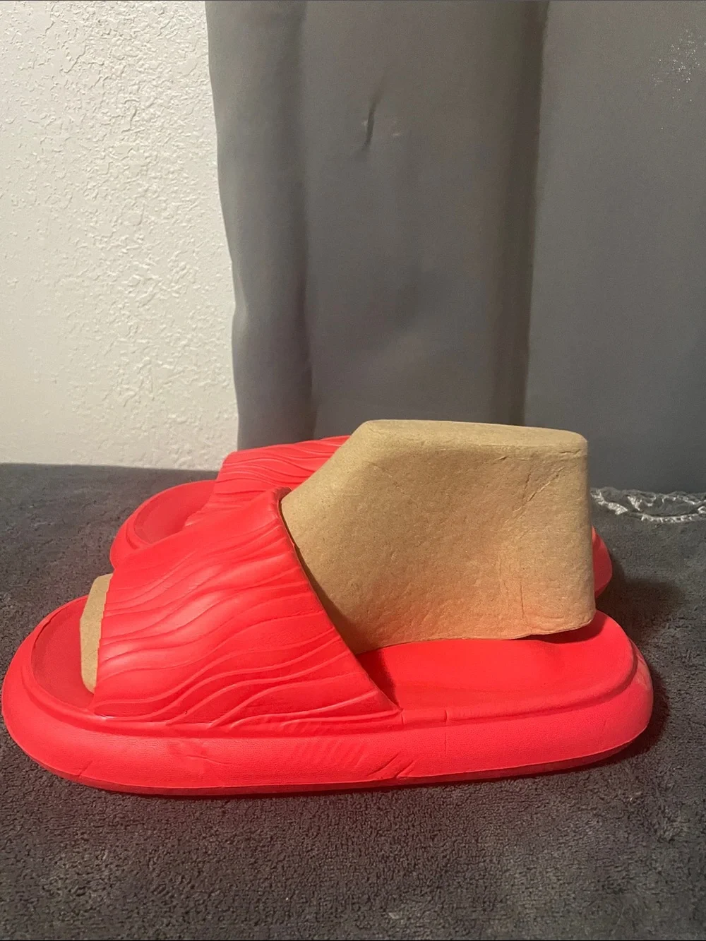 Women’s Red Slide Sandals - Cushioned Textured Strap NWOT